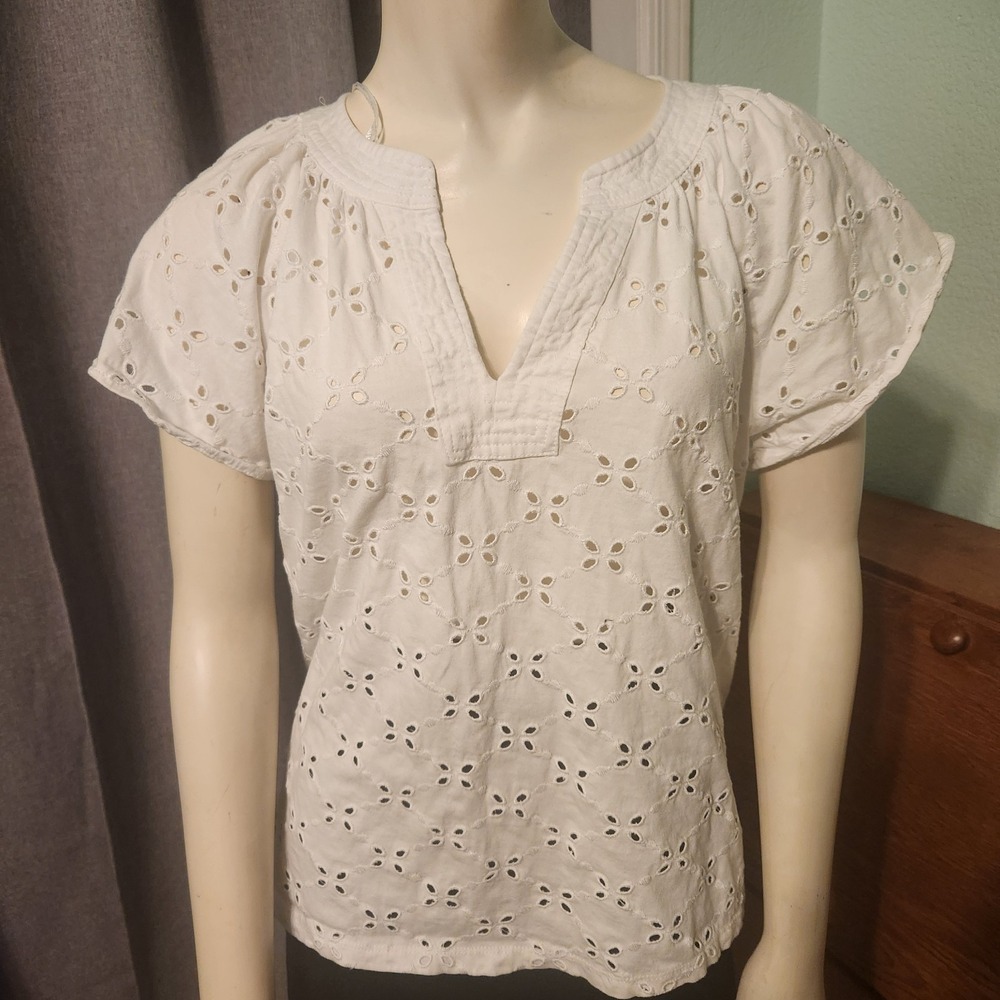 Cotton‎ Lace Eyelet Blouse Short Sleeve White Fairycore Philosophy Republic Sz L